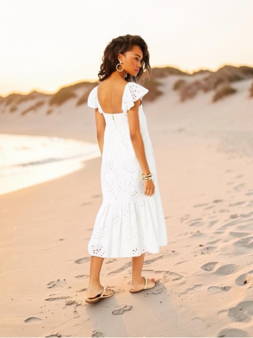 Lilly Pulitzer Midi Dress Elegant White Eyelet Dress Size 16 - Picture 1 of 6